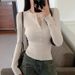 Women's Sexy Button Down Long Sleeved T-shirt V Neck Slim Fit Fashionable Alluring Base Layer Top For Autumn Style_ecoleips.com