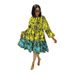 Women's Clothing Printed Lace-Up Lantern Sleeve Loose Large Skirt Round Neck Dress_ecoleips.com