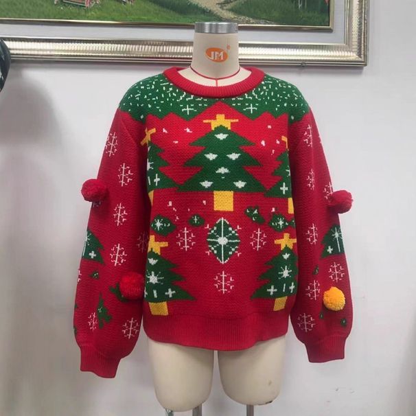 Festive Christmas Sweater For Women – Cozy Knit Pullover With Faux Fur Accents (XS-XXL, Classic Red)_ecoleips.com