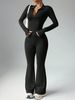 Women's Clothing Women's Solid Color Long Sleeved Zipper Sports Suit Quick Drying High Waist Slightly Flared Fitness Pants Nude Yoga Outfit_ecoleips.com