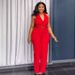 Women's Clothing Halter Neck Backless V Neck Button Down Waist Wide Leg Jumpsuit_ecoleips.com