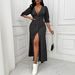 Spot Goods Women's Bohemian Polka Dot Dress V Neck Fitted Waist Full Skirt Spring Summer Beach Dress Best Selling_ecoleips.com