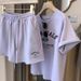 Women's Fashionable Casual Letter Print Two Piece Set Loose Fit Summer 2025 Short Sleeved Shirt And Shorts plus Size_ecoleips.com