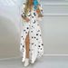 Women's Temperament Printed Shirt Dress Long Skirt Single Breasted Slit Spring Wear_ecoleips.com