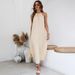 Voya Women's Woven Casual Style Design With A Big Backless Seaside Vacation Hanging Neck Dress_ecoleips.com