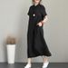 New Japanese Solid Color Cotton And Linen Lapel, Short Sleeve Loose Pocket Women's Casual Dress Women's_ecoleips.com