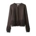 Fringe-Trim Button-Up Knit Cardigan – Lightweight Autumn Layering Piece ( Chic, Soft Yarn, Versatile Styling, Trendy Fringe Detail)_ecoleips.com