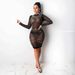 Women's Clothing Sexy Perspective Hot Diamond Long Sleeve Dress Nightclub_ecoleips.com