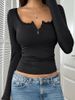 2026 European And American Cross-Border New Autumn Winter Lace Button V-Neck Fashion Slim Long Sleeve Women's Top_ecoleips.com