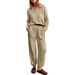 European American Cross-border Two-piece Set: Long-sleeved Knitted Top, Sweater, And Sweatpants Set, Sportswear Casual_ecoleips.com