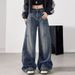 American Retro Wide-leg Jeans For Women, Spring And Autumn, Plus Size, Stylish High-waisted, Loose, Casual, Floor-length_ecoleips.com