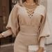 Women's Knitted One Piece Dress Ruffled Puff Sleeve Commuter Style Dress_ecoleips.com