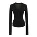Women's Tencel V-Neck Button-Down Long Sleeve T-Shirt – Korean Style Henley Collar Fitted Top_ecoleips.com
