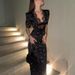 Women's Satin Lace Trim Dress V Neck Hollowed out Design Fashionable Polka Dot Print mid Sleeve High End New_ecoleips.com