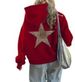 Women's Loose Fit Hoodie With Star Print – Trendy Pullover Sweatshirt (Navy/White/Black/Red, S-XXXL)_ecoleips.com