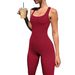 Women's Solid Color Sleeveless Vest Bodysuit Ribbed Square Neck Backless Hip Lifting Slim Fitting Sports Jumpsuit Clothing_ecoleips.com