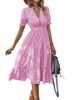 Women's Clothing Striped Dress V Neck Elastic Waist Short Sleeves Large Swing Dress_ecoleips.com