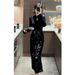 Elegant New Autumn And Winter Chinese-style Black Velvet Embroidered Cheongsam Dress, Slim-fit Long Skirt_ecoleips.com