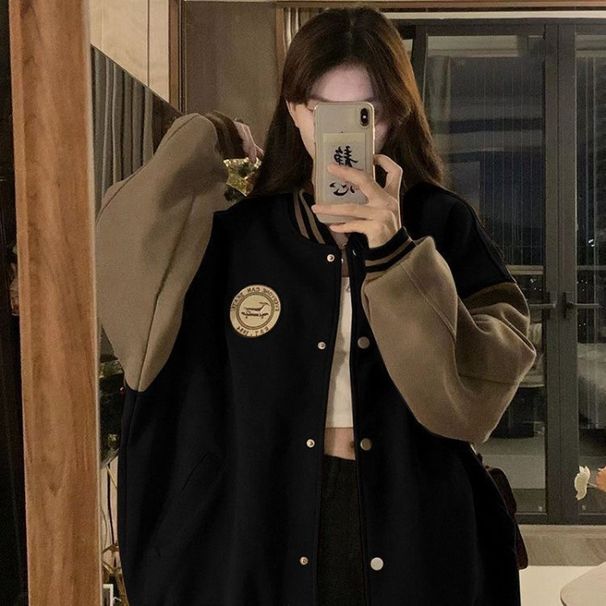Women's Fleece Lined Lazy Baseball Jacket Autumn Winter Thick Casual Cardigan Sweatshirt Loose Retro Style Trendy Clothing_ecoleips.com
