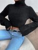K New High Neck Short Exposed Belly Button Plush Sweater_ecoleips.com