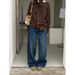 ICC Vintage Wash Pattern Flocked Slimming Straight-Leg Jeans For Women, Winter Style, Guangzhou Thirteen Lines 10580_ecoleips.com