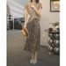 Hollow Out Sequin Knitted Sweater 2025 Summer New Fashionable Coffee Color T-Shirt Slimming Half Skirt_ecoleips.com