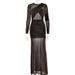 Elegant Sexy High Waist Solid Color Maxi Dress Round Neck Sheer Mesh See Through Romantic Long Dress For Women_ecoleips.com