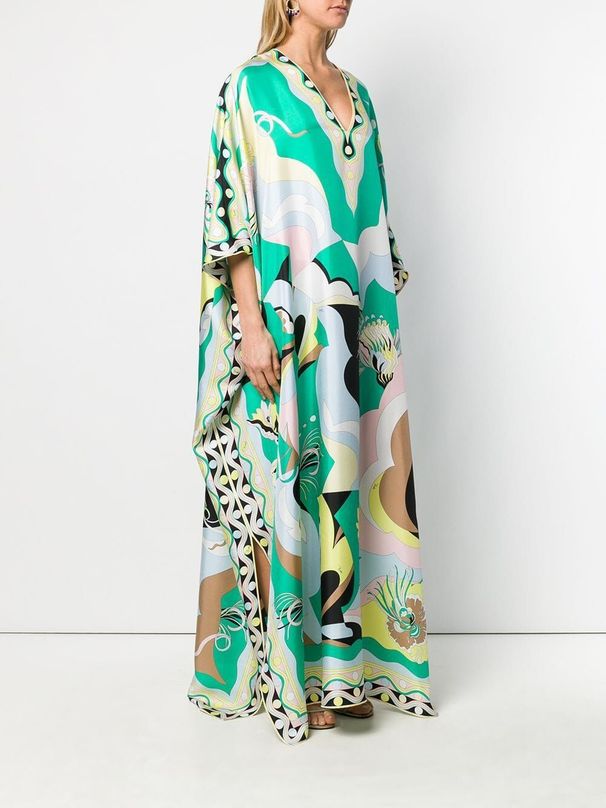 Summer New Women's Printed V Neck Robe Casual Fashion Long Skirt Dress Loose Holiday Style 2024_ecoleips.com