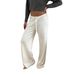 Autumn Foreign Trade Women's Basic Solid Color Ribbed Low Waist Tie Casual Draped Loose Lazy Style Hot Girl Long Pants_ecoleips.com