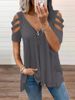 Aria Basics Aria Basics European And American Foreign Trade Women's Clothing Summer New Waffle V-neck Solid Color Off-shoulder Loose_ecoleips.com