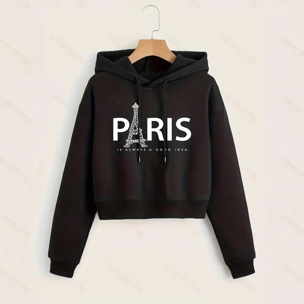 Women's Oversized Hooded Sweatshirt With Eiffel Tower Print – Drop Shoulder Drawstring Casual Pullover For Streetwear & Travel Vibes_ecoleips.com
