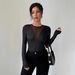 European And American Cross-border 2026 New Women's Sexy Front Mesh Patchwork Hollow-out Solid Color Long-sleeve T-shirt_ecoleips.com