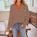 Women's Oversized Stripe Polo Collar Long Sleeve Sweatshirt – Casual Streetwear Cotton Blend Fall/Winter Fashion_ecoleips.com