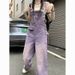 Washed Purple Denim Overalls For Women, Summer Vintage Straight-leg Loose Slimming Wide-leg Jumpsuit_ecoleips.com