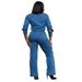 Women's Clothing Loose Elastic Washed Long Sleeve Workwear Denim Jumpsuit_ecoleips.com