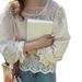 Elegant Korean-Style White Lace Blouse – Flowy Round Neckline With Lantern Sleeves For Women_ecoleips.com