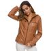 Aria Basics European And American Fashion Lapel Solid Color Zip-up Leather Jacket, Plus Size Short Coat For Women_ecoleips.com