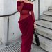 Diyun European And American Elegant Off-Shoulder Sleeve Mesh Long Dress Women's Fashion 2025 Autumn Winter_ecoleips.com