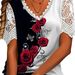 Elegant Lace Patchwork Fashionable Women's Colorful Floral Butterfly Floral Print Short-Sleeve T-Shirt_ecoleips.com