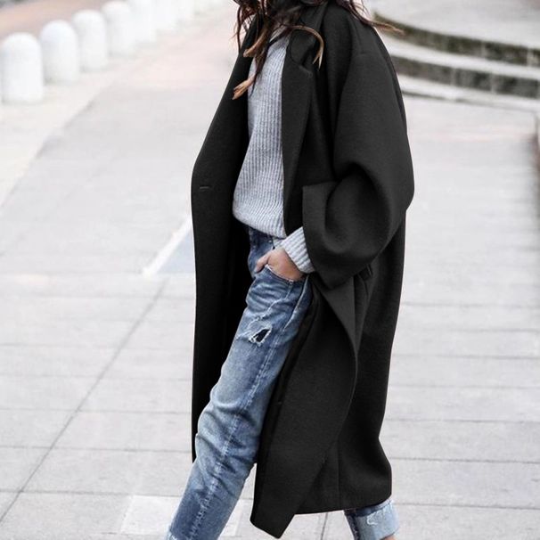 "Elegant Wool-Blend Trench Coat For Women – Slim-Fit Long Coat With Notched Lapel, Single Button & Warm Lining (White/Black/Grey/Coffee/Blue)"_ecoleips.com