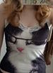 Pure Desire Style American Retro Y2K Sweet Lace Trim Vest Strap Women Full Print Oil Painting Backless Summer Top_ecoleips.com