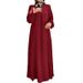 In-stock Muslim Women's Clothing New Model: Cross-border Arabic Solid Color Dress With Ribbon, Puff Sleeves, Loose Fit,_ecoleips.com