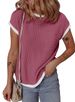Women's Clothing Summer Round Neck Knitted Contrast Color T Shirt Casual Twisted Stripe Top_ecoleips.com
