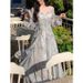 New European And American Super Fairy Gradient Misty Square Neck Floral Dress For Women With Butterfly Ruffle Hem_ecoleips.com