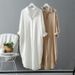 Women's Clothing Spring And Autumn Fashion Oversized Zen-Inspired Shirt – Long Sleeve Relaxed Blouse With Polo Collar (3 Minimalist Colors, S-2XL)_ecoleips.com