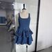 Sweet Denim Floral Double Layer Waist Cinching Slimming Slip Dress For Petite Perfect Outfit For Island Getaway Gorgeous Women Dress_ecoleips.com