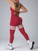 Women's Sports Yoga Jumpsuit Halter Neck Tummy Control Hip Lifting Seamless Striped Tight Fitting Backless Long Pants_ecoleips.com