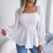 Women's Elegant Chiffon Blouse Square Neck Long Sleeve Ruffled Trim Casual Spring/Summer European American Style Blouse_ecoleips.com