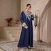 Embroidered V-Neck Kaftan Dress – Elegant Arabian Kimono Robe For Women (Bluish/Burgundy, M-XL)_ecoleips.com