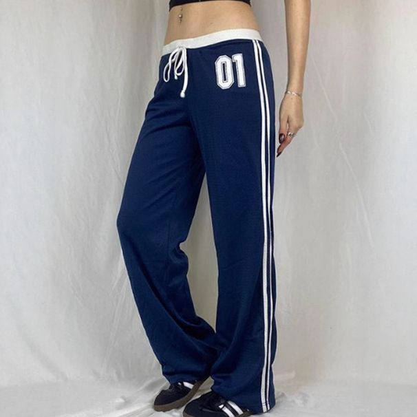 Women's Casual Wide Leg Pants Striped Drawstring Digital Print Design European American Style Vertical Loose Fit Wholesale_ecoleips.com